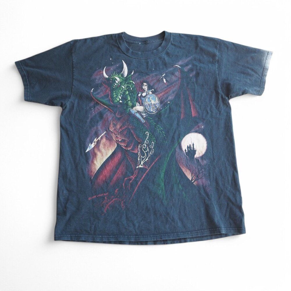 Liquid Blue 1998 Vintage‎ Dragon Queen Double Sided T-Shirt Black Men's XL RARE